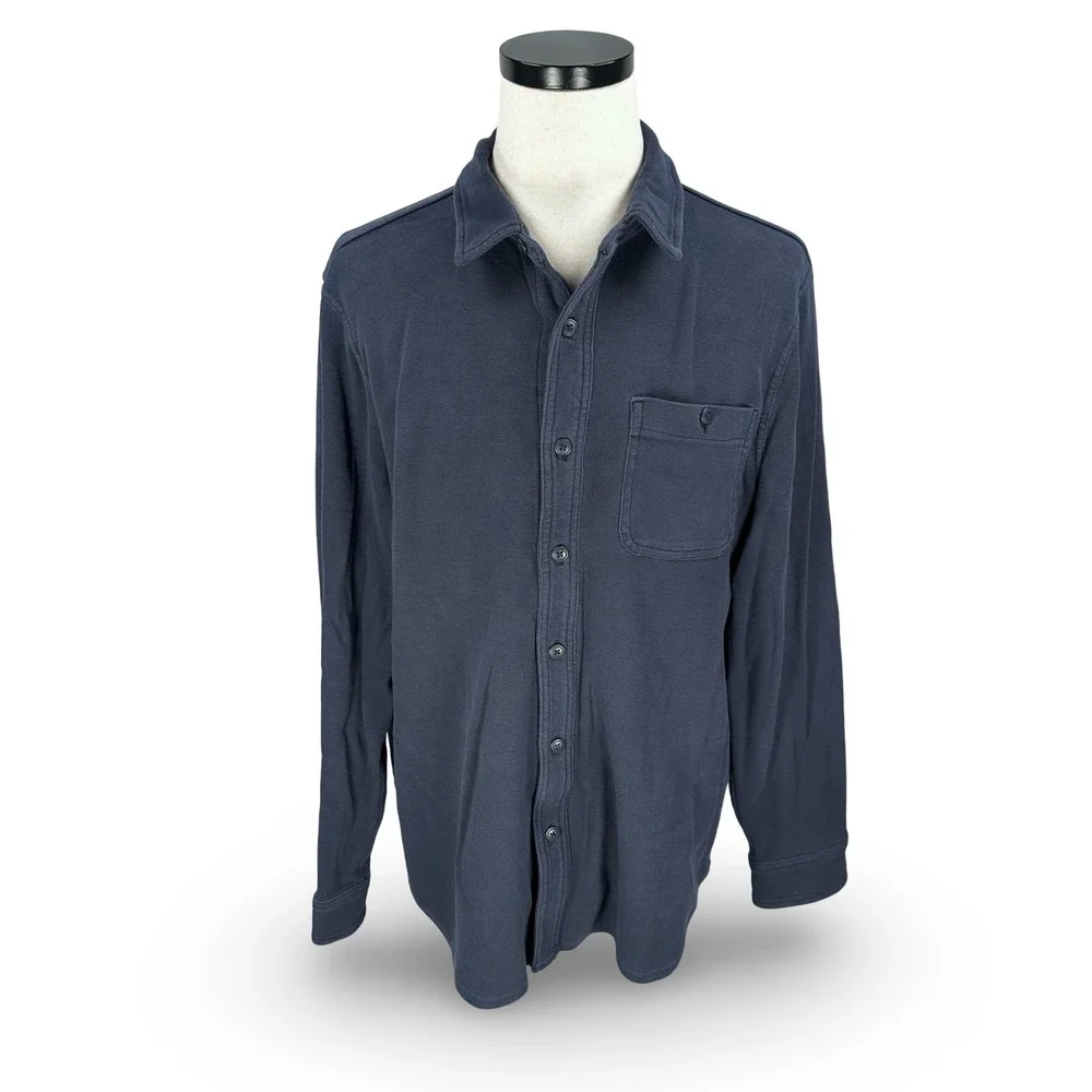 J.‎ Crew Oarsman Men's Long Sleeve Button Up Shirt Navy Blue Waffle XL